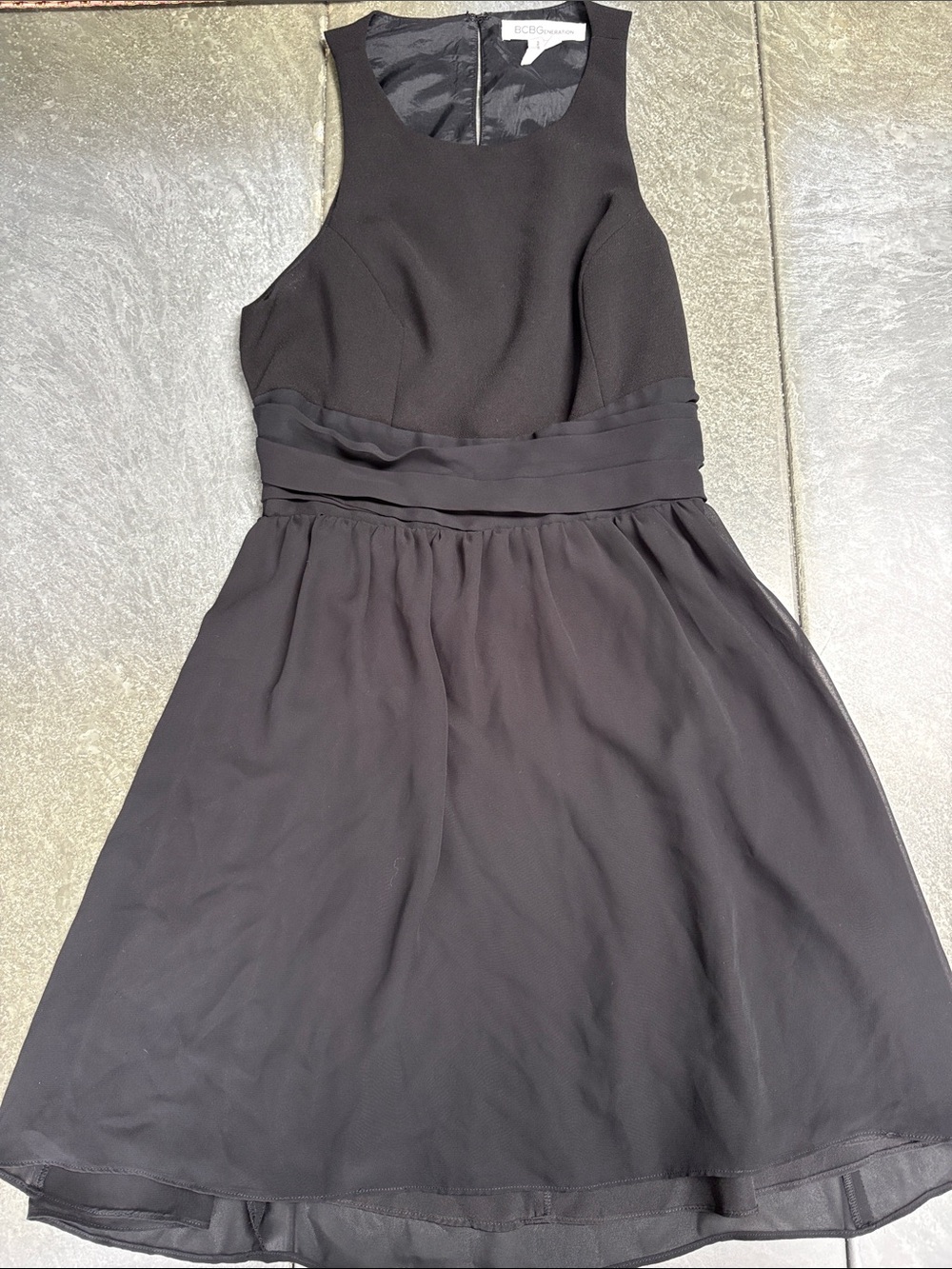 BCBGeneration Black Sleeveless Chiffon Fit-and-Flare Mini Dress